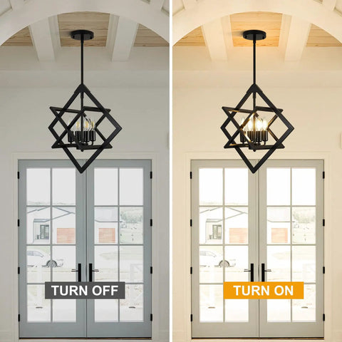 Modern Eighteen Inch Black Chandelier Four Light Industrial Pendant Effortless Setup For Dining Room And Kitchen Island total home vibe upgrade lit and unlit.