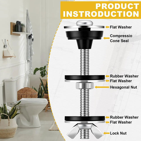Heavy Duty Universal Toilet Tank To Bowl Bolt Kit 12 Piece Bulk Set, showing components like flat washers and nuts.