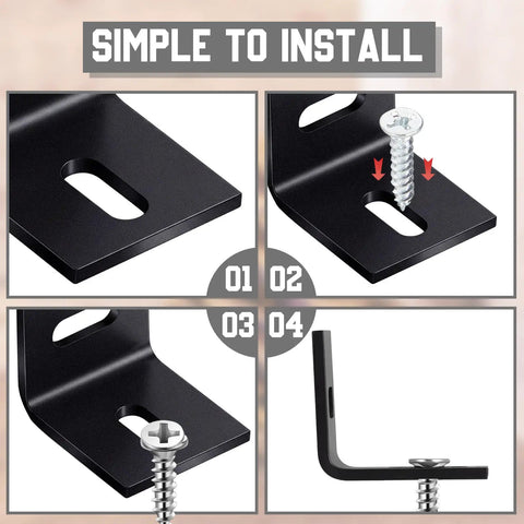 Tough As Nails Table Top Fasteners Heavy Duty Steel Furniture Connectors Classic Black in install process images, showing angles and screw placement.