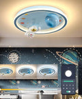 20 Inch Astronaut Ceiling Light for Kids Room and Bedroom Dimmable LED Flush Mount with Remote Control Resin Planet and Astronaut Figurine