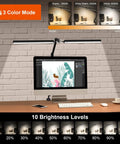 Clamp Desk Lamp LED 24W With Adjustable Color And Brightness Three Modes Eye Caring Light and rotating light bar above desk.