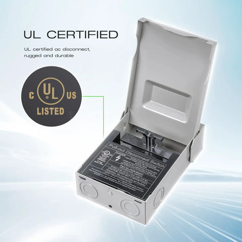 Outdoor AC Disconnect Box 30 Amp 120/240V 2 Pole 1 Phase Waterproof Metal Enclosure With Pull Out Switch NonFused UL Listed open view