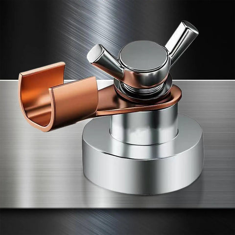 Top Tier Magnetic Welding Ground Clamp With Super Strong Suction Base For Fast On Site Shop Work, No Tools Needed, Fits Any Clean Metal Surface Perfectly close-up of copper plate and strong magnet.