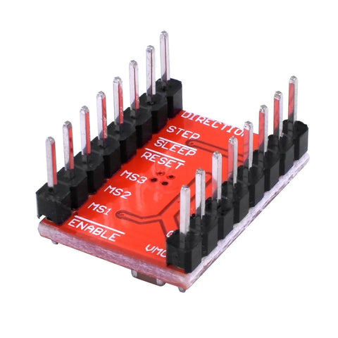 Red A4988 stepper driver module for 3D printers; part of Five Pack A4988 Stepper Driver Module With Heat Sink For 3D Printers Reprap Mendel Huxley