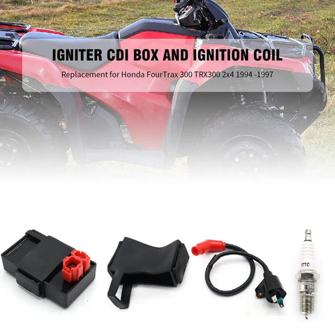 Replacement Ignition CDI Box And Ignition Coil Kit For Honda TRX300 FourTrax 1994 1995 1996 1997 with spark plug