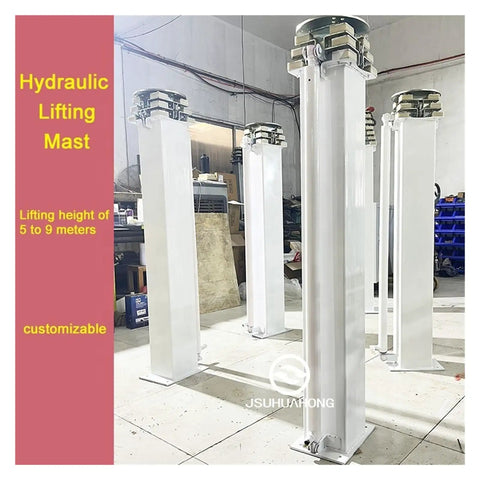 Beefy Steel Telescopic Mast Featuring Smooth Hand Crank Hydraulics For Moving Heavy Loads Up To 100Kg standing in a workshop, adjustable height.