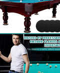 50 Pieces Billiard Pool Table Leg Shims Set 3 Inch Diameter Rubber Levelers Round Foot Pads 0.06 Inch Thick Non Slip Easy To Cut And Install Keeps Your Table Level And Stable On Any Surface on display with billiard table setup and player showcasing usage