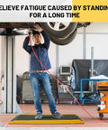 Mechanic standing on Heavy Duty Anti Fatigue Floor Mat 2x3 Ft Diamond Plate Vinyl Non Slip Ergonomic Standing Pad for Workshop