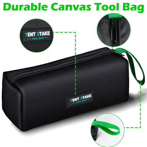 Canvas storage bag for 12 Pack 8 Inch Heavy Duty Screw In Tent Stakes Glow In The Dark Ground Anchors with hex socket driver.