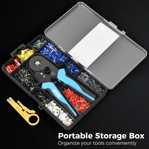 Self-Adjusting Ratchet Ferrule Crimping Tool Kit For AWG 23 To 7 Wires, Pro-Grade Ferrule Crimper With Ergonomic Handles, Includes 1200 Wire Terminals And Connectors For Fast, Clean Electrical Wiring.