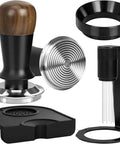 Bad Ass Home Barista Essential Kit includes 58mm spring loaded tamper, magnetic WDT tool, dosing funnel, and silicone mat.