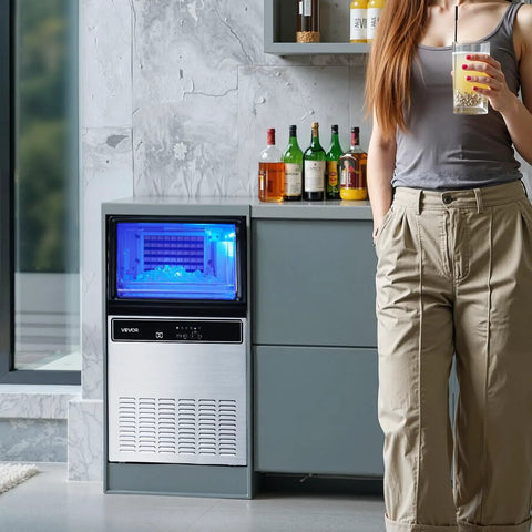 Party Ready Ice Maker For Home Bar Or Restaurant, Up To 130 Lbs Per Day With 33 Lbs Storage, 45 Cubes Per Cycle in modern kitchen