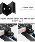 20 Pcs Solar Panel End Clamps For Standard Unistrut Heavy Duty Aluminum Mounting Brackets 30mm 35mm With Nuts Bolts Solar Panel Mounting Kit For Metal Roof Tin Roof Flat Roof Sheet Roof And RV Black, showing Z-shaped black clamps for 1.18in and 1.37in panels.