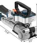 Top Rated Handheld Pneumatic Strapping Tool For Industrial Packaging Jobs with detailed dimensions and grip design.