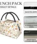 Fennec Fox Insulated Lunch Box With Large Ears For Women And Girls, pastel desert plants design, showing smooth zipper and waterproof lining.