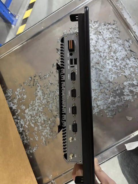 Back view of 21.5 Inches Industrial Touchscreen Panel PC Running Windows 11 Pro With Intel Celeron J6412 Chipset showing ports.