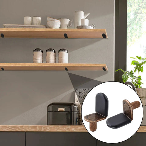Hella Sturdy 30 Pack Cabinet Shelf Support Pegs Antique Bronze Heavy Duty Furniture Rest Pins on wooden shelves in kitchen.