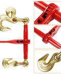 Two Pack Ratchet Load Binder Set 3/8 To 1/2 Inch With 1/2 Inch Grab And Slip Hooks, Designed For 3/8-1/2 Grade 70 Transport Chains, Close-up