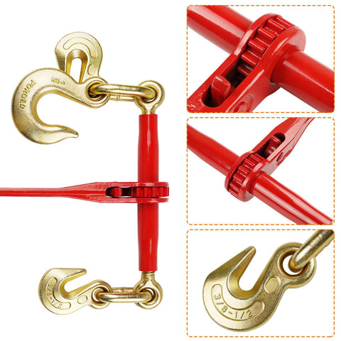 Two Pack Ratchet Load Binder Set 3/8 To 1/2 Inch With 1/2 Inch Grab And Slip Hooks, Designed For 3/8-1/2 Grade 70 Transport Chains, Close-up