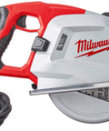 Dead Serious 8 Inch Corded Electric Circular Saw With Dry Cut Metal Cutting Technology And Chiptank Shield Heavy Duty Power Tool Kit 120 Volt showing blade and handle.