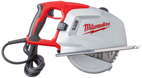 Dead Serious 8 Inch Corded Electric Circular Saw With Dry Cut Metal Cutting Technology And Chiptank Shield Heavy Duty Power Tool Kit 120 Volt showing blade and handle.
