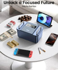 Timed Lock Box With Dual Metal Handles To Unplug From Your Phone Video Games And Social Media A Lockable Storage Box on table
