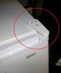 Top Hinge For Mini Compact Freezers 302985 303001 Made In USA Replacement For Kenmore Maytag Frigidaire Sanyo Right Or Left Side White Upper Door Hinge Holds 35 Lbs In The Door installed on freezer