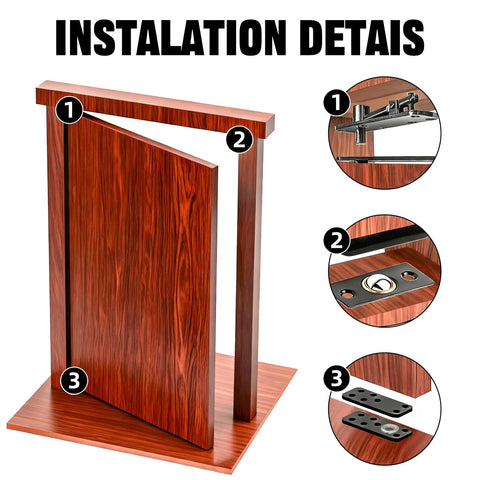 Hidden pivot door hinge kit for bookshelves; wooden bookcase door with alloy-steel concealed hardware, 570-lb capacity