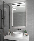 Dope Sleek Black Vanity Light 23.6 Inch LED Up and Down Fixture With Frosted White Acrylic Diffusers above bathroom mirror