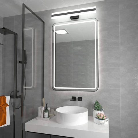 Dope Sleek Black Vanity Light 23.6 Inch LED Up and Down Fixture With Frosted White Acrylic Diffusers above bathroom mirror