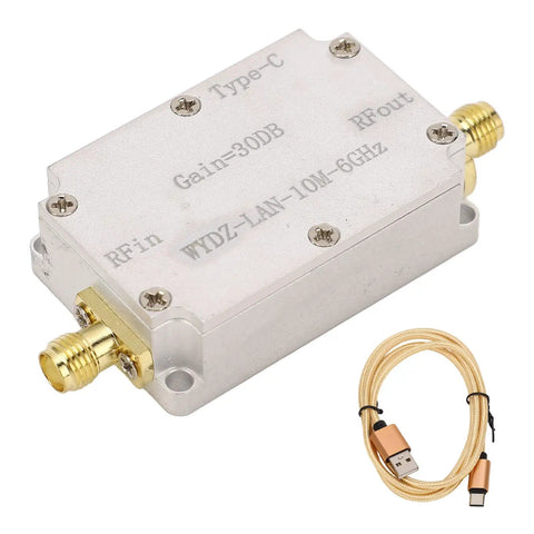 Wideband RF Amplifier With High Gain And Low Noise LNA For Radio, Ultra Broad 10 MHz To 6 GHz Coverage, 30 dB Gain, Compact Design