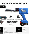 Heavy Duty Electric Hydraulic Tube Press Kit With Rechargeable Battery And Adjustable Heads For Seamless DN50 Pipe Joint Crimping tool and accessories.