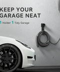 Heavy Duty Wall Mount EV Charger Holder for Tesla Connector and stainless steel cable management in garage