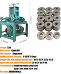 WYDDDARY 220V 3HP Electric Pipe Bender Machine for Round And Square Steel Tubes with tool specifications and dimensions.