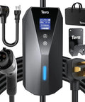 Portable Electric Car Charger For Level 1 And Level 2 EVs J1772 Compatible with cables, plugs, storage bag, and holder.
