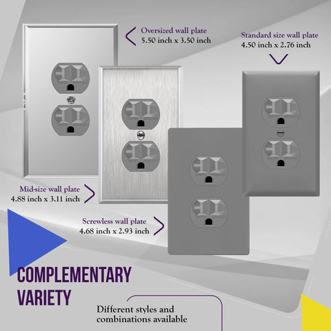 Various wall plates with Tamper-Resistant Industrial Grade Duplex Receptacles 20A 125V 2 Pole Grounding 5 20R UL Listed
