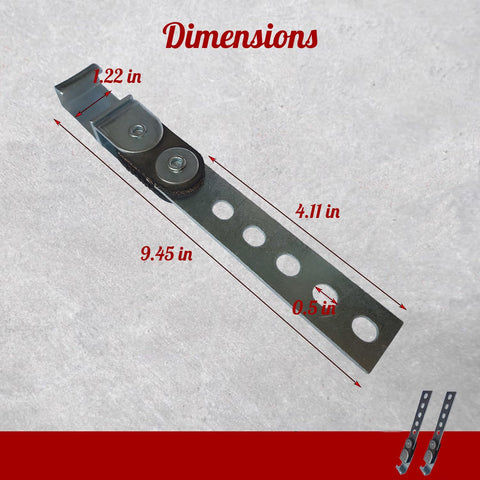 Two Pack Swivel Style Exhaust Hangers For Universal Fit, Beefed Up Heavy Duty Open End Muffler Bracket with dimensions shown.