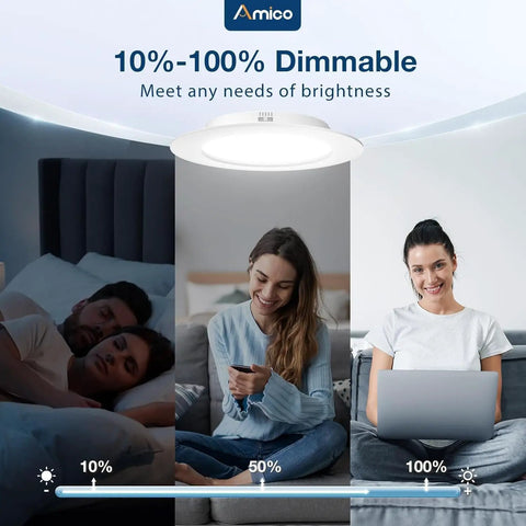 16 Pack 5 To 6 Inch Recessed LED Can Lights With Baffle Trim Dimmable IC And Damp Rated in bedroom and living settings.