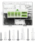 Heavy Duty Drywall Anchors Kit With Self Drilling Screws 80Lb Load Capacity 4 Sizes in 320-piece set display