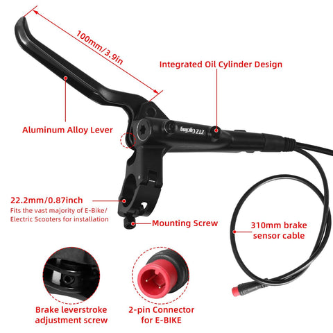 ZTZ MTB 2-piston hydraulic disc brake kit, black, left-front lever with integrated oil cylinder and 2-pin e-bike connector