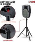 Heavy Duty Adjustable Speaker Stands Pair, 54 Inch Tripod Bases with 132 Lbs Capacity, 35mm Pole Mount showing speaker attachment
