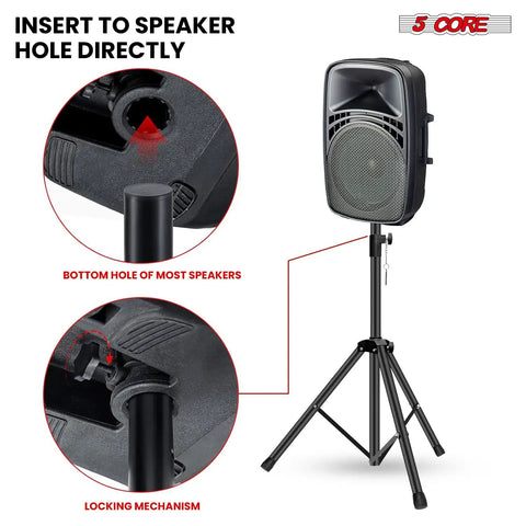 Heavy Duty Adjustable Speaker Stands Pair, 54 Inch Tripod Bases with 132 Lbs Capacity, 35mm Pole Mount showing speaker attachment