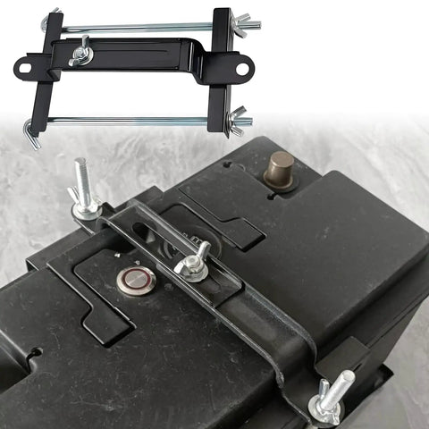 Rock Solid Aluminum Car Battery Holder Bracket With J Bolt Heavy Duty Adjustable Vehicle Mount for 6.69 to 9.44 inch batteries.