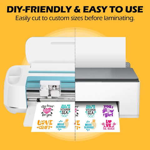 Matte Laminating Sheets For Inkjet Printable Vinyl Sticker Paper And Transfers Clear Contact Paper For Scrapbooking And Photo Projects 8.26 By 11.69 Inches A4 Pack Of 56 Sheets shown being used with a cutting machine