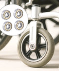 4 Pack Wheelchair Fork Bar Bearings For Front Wheel Axles 8mm Compatible shown with installed wheelchair wheel