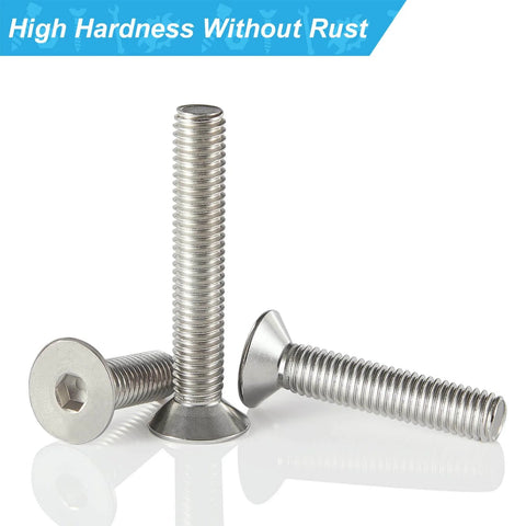 M6 Flat Head Hex Socket Cap Screws Assortment Kit 50Pcs Stainless Steel 304 Countersunk Bolts With Metric Allen Drive