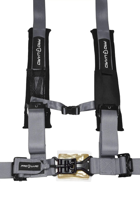Gray 4 Point Harness With 2 Inch Straps Universal UTV Off Road Harness Kit showing front view with padded shoulders.