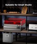 Falcon2 Pro 40W Desktop Diode Laser Engraver With Enclosure Smart Camera And Air Assist on a shelf in a studio setting