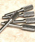 Durable Boss Grade Carbide Burr Set SB-5 For Die Grinder Bits with half inch head, one inch cutter length, quarter inch shank.