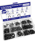 10 Size E Clips Assortment Kit With 400 Pieces External Retaining Rings Circlips 1.5mm To 10mm Black Alloy Steel In Heavy Duty Plastic Box